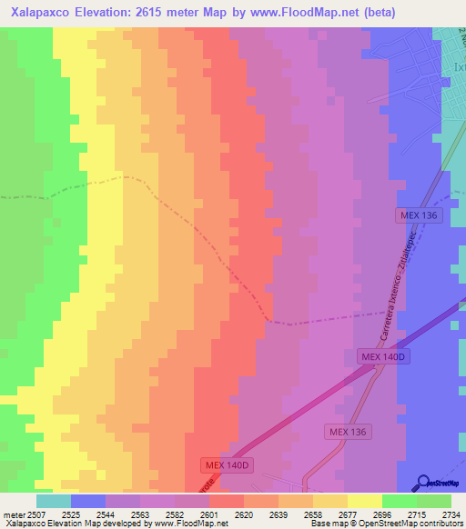 Xalapaxco,Mexico Elevation Map