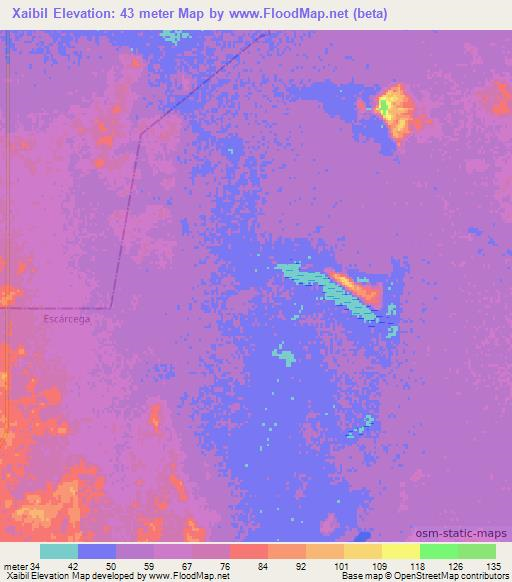 Xaibil,Mexico Elevation Map