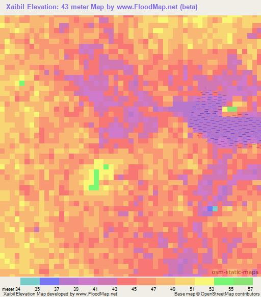 Xaibil,Mexico Elevation Map