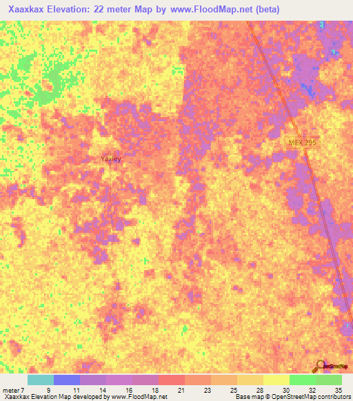 Xaaxkax,Mexico Elevation Map