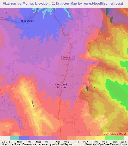 Vizarron de Montes,Mexico Elevation Map