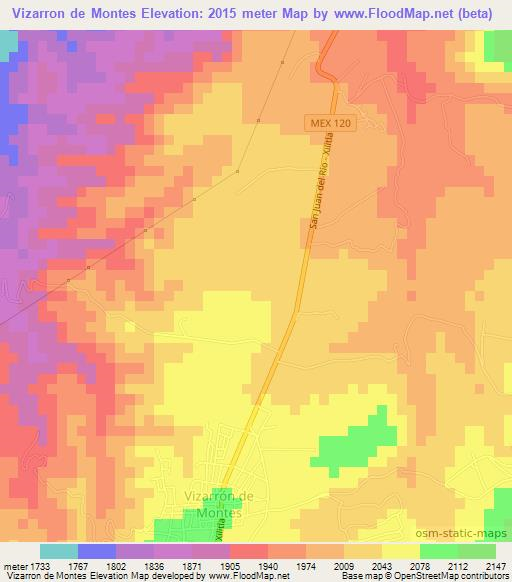 Vizarron de Montes,Mexico Elevation Map