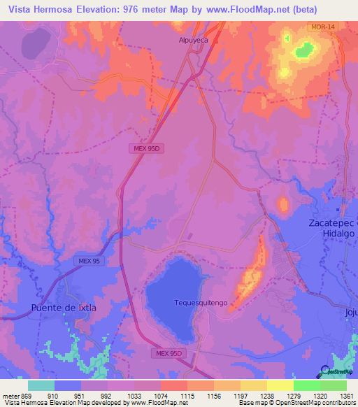 Vista Hermosa,Mexico Elevation Map