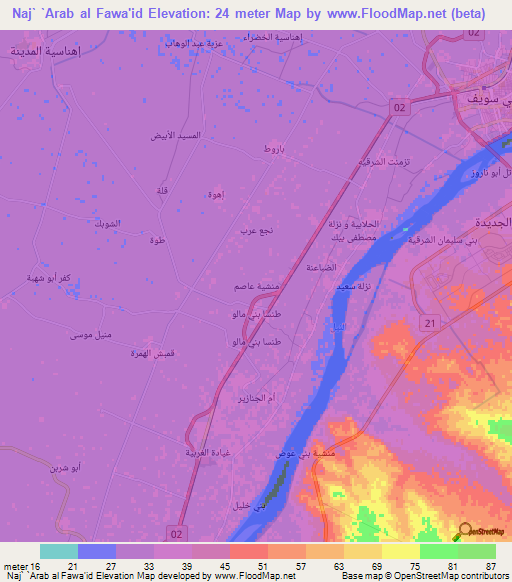 Naj` `Arab al Fawa'id,Egypt Elevation Map