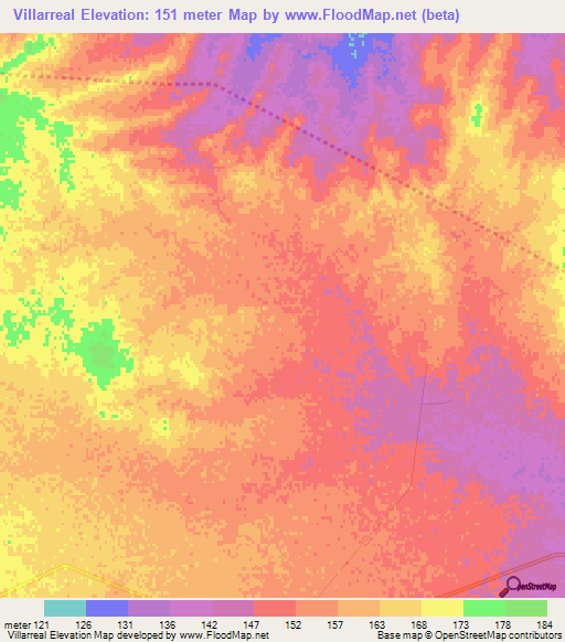 Villarreal,Mexico Elevation Map