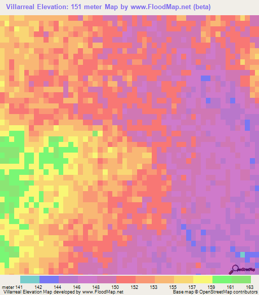 Villarreal,Mexico Elevation Map