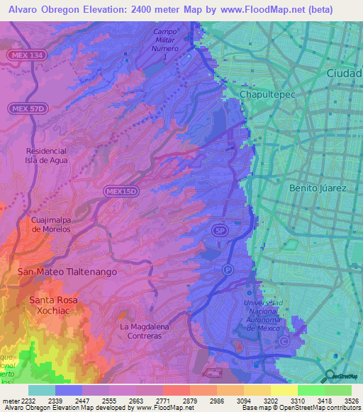 Alvaro Obregon,Mexico Elevation Map