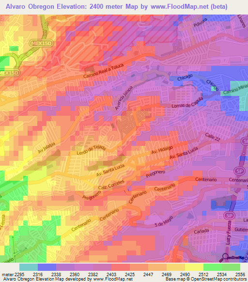 Alvaro Obregon,Mexico Elevation Map