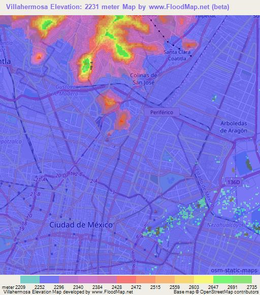 Villahermosa,Mexico Elevation Map