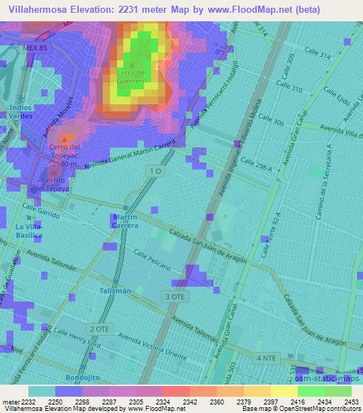 Villahermosa,Mexico Elevation Map