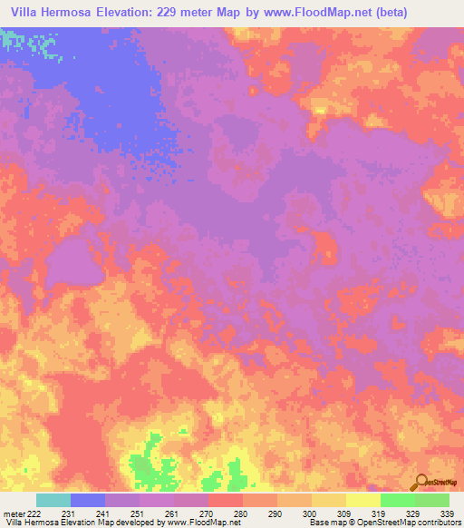 Villa Hermosa,Mexico Elevation Map