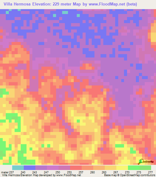 Villa Hermosa,Mexico Elevation Map