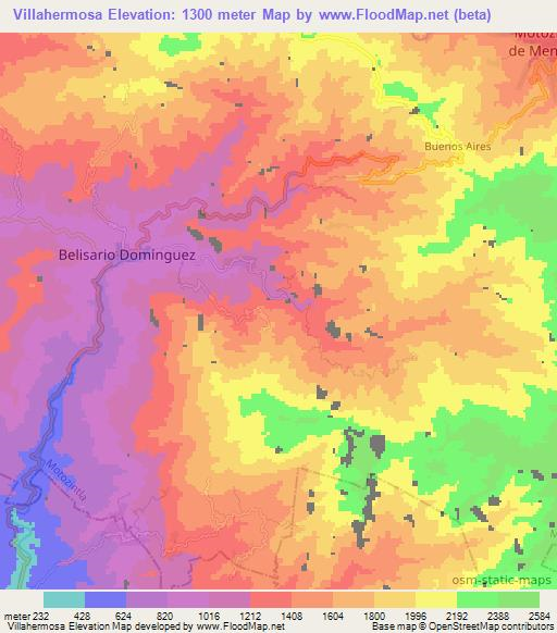 Villahermosa,Mexico Elevation Map