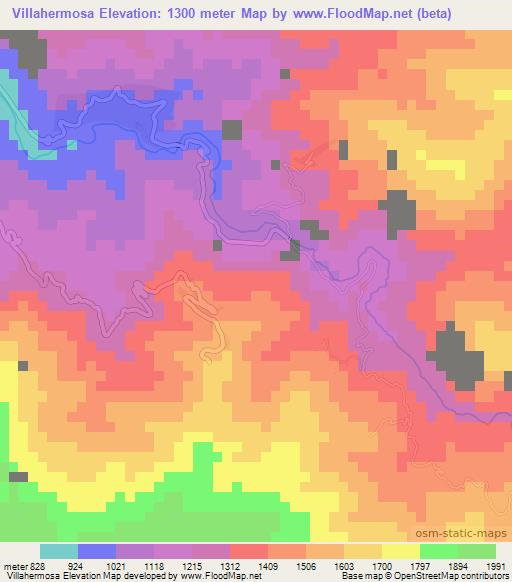 Villahermosa,Mexico Elevation Map