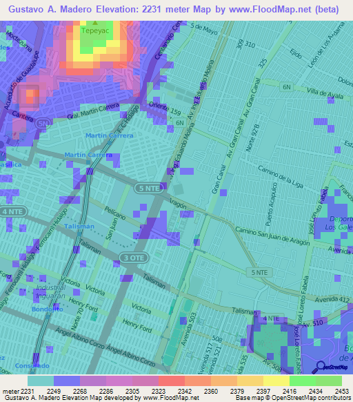 Gustavo A. Madero,Mexico Elevation Map