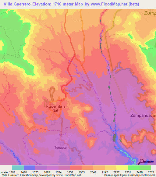 Villa Guerrero,Mexico Elevation Map