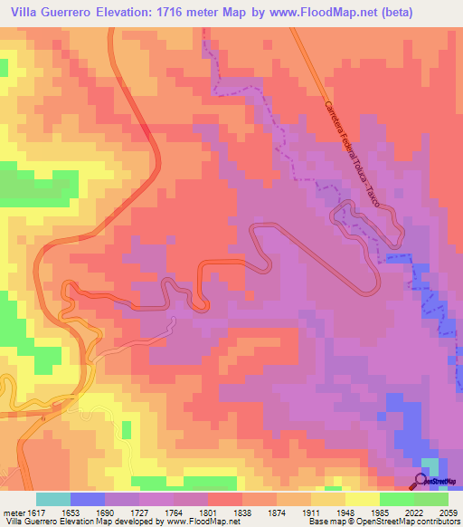 Villa Guerrero,Mexico Elevation Map