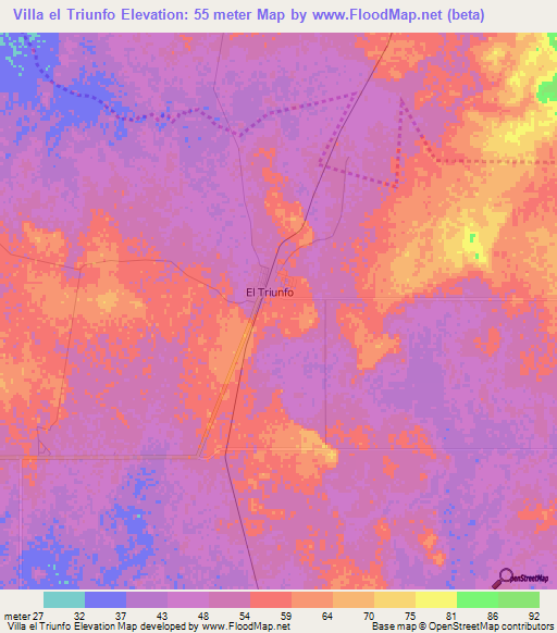 Villa el Triunfo,Mexico Elevation Map