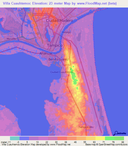 Villa Cuauhtemoc,Mexico Elevation Map
