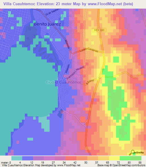 Villa Cuauhtemoc,Mexico Elevation Map