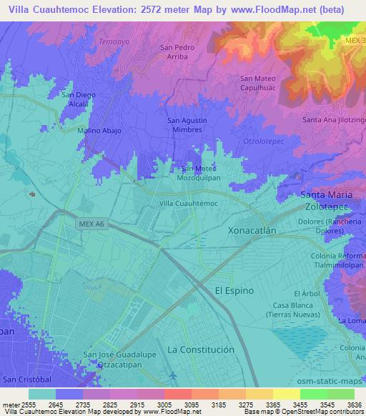 Villa Cuauhtemoc,Mexico Elevation Map