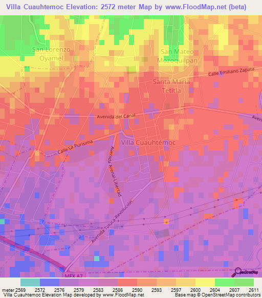 Villa Cuauhtemoc,Mexico Elevation Map