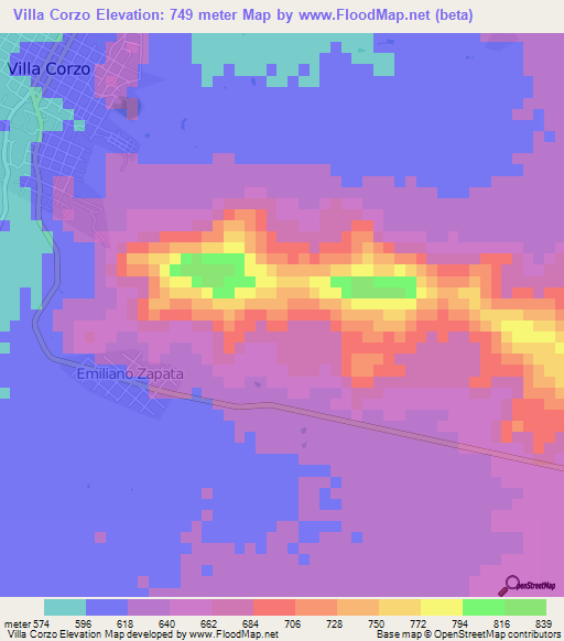 Villa Corzo,Mexico Elevation Map