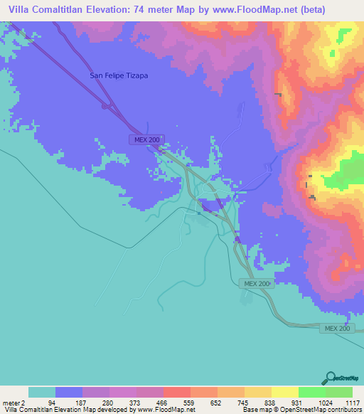 Villa Comaltitlan,Mexico Elevation Map