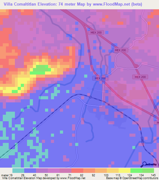 Villa Comaltitlan,Mexico Elevation Map