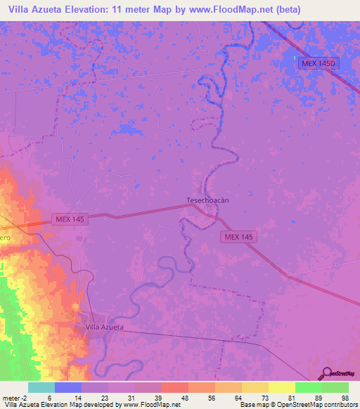 Villa Azueta,Mexico Elevation Map