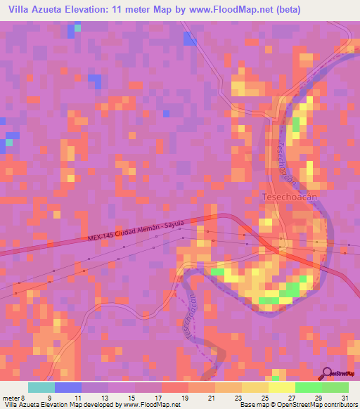 Villa Azueta,Mexico Elevation Map