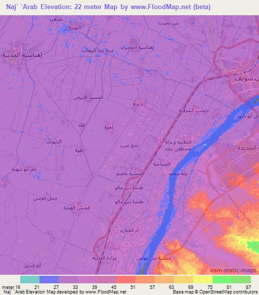 Naj` `Arab,Egypt Elevation Map