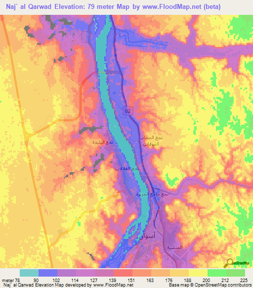 Naj` al Qarwad,Egypt Elevation Map