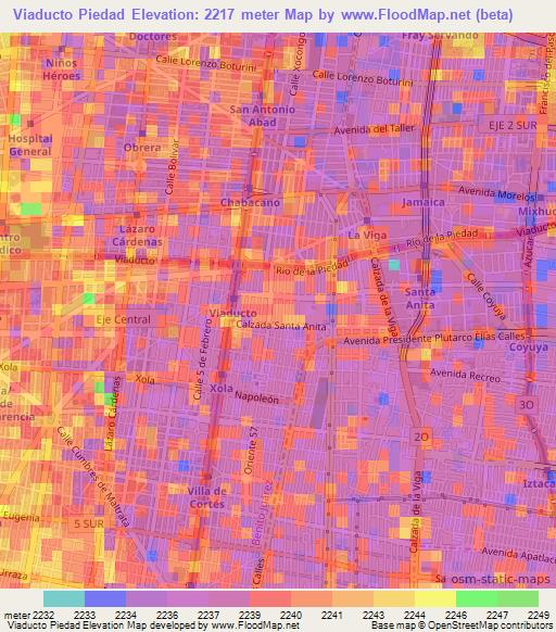 Viaducto Piedad,Mexico Elevation Map