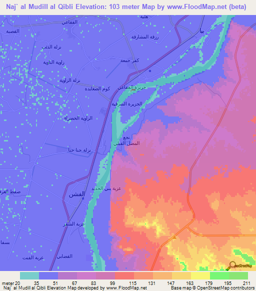 Naj` al Mudill al Qibli,Egypt Elevation Map