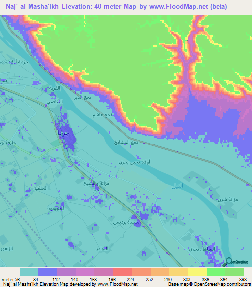 Naj` al Masha'ikh,Egypt Elevation Map