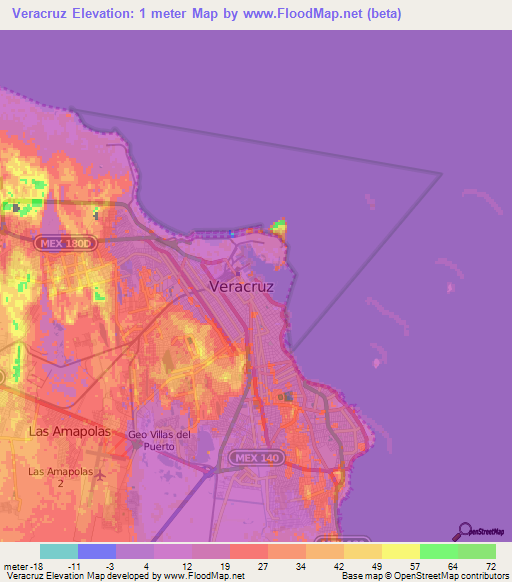 Veracruz,Mexico Elevation Map