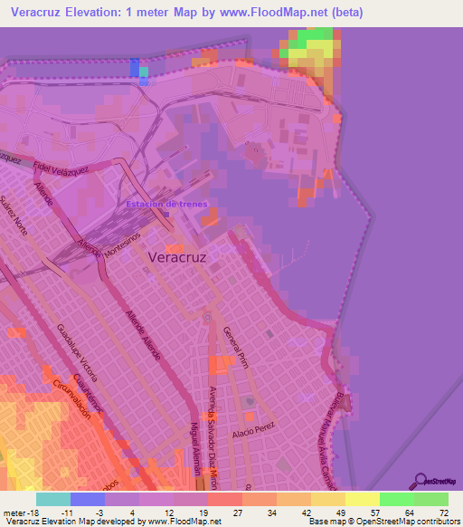 Veracruz,Mexico Elevation Map