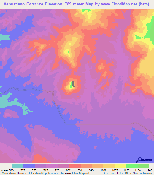 Venustiano Carranza,Mexico Elevation Map