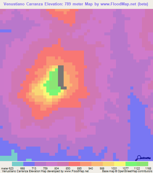 Venustiano Carranza,Mexico Elevation Map