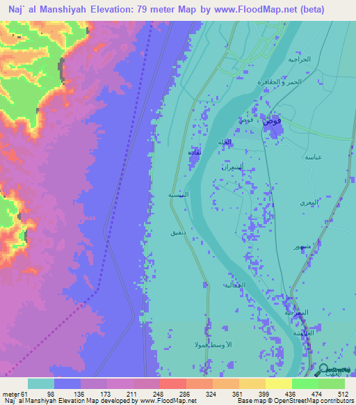 Naj` al Manshiyah,Egypt Elevation Map