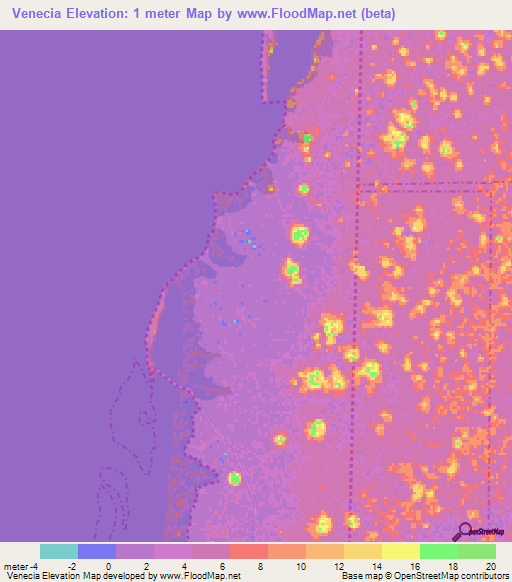 Venecia,Mexico Elevation Map