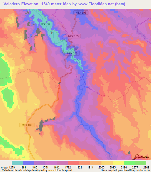 Veladero,Mexico Elevation Map