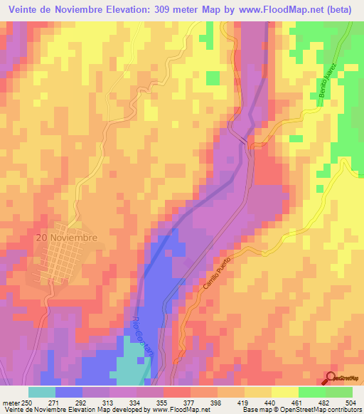 Veinte de Noviembre,Mexico Elevation Map