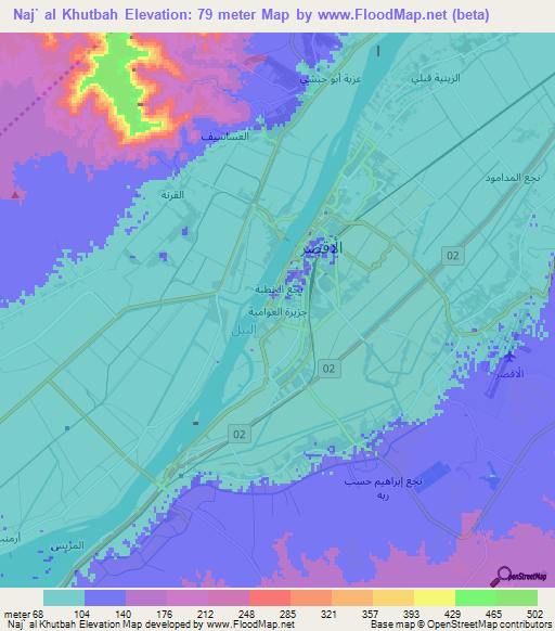 Naj` al Khutbah,Egypt Elevation Map