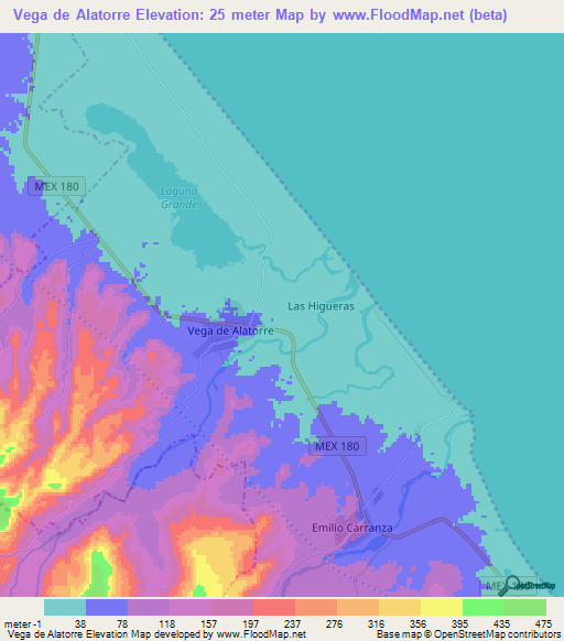 Vega de Alatorre,Mexico Elevation Map