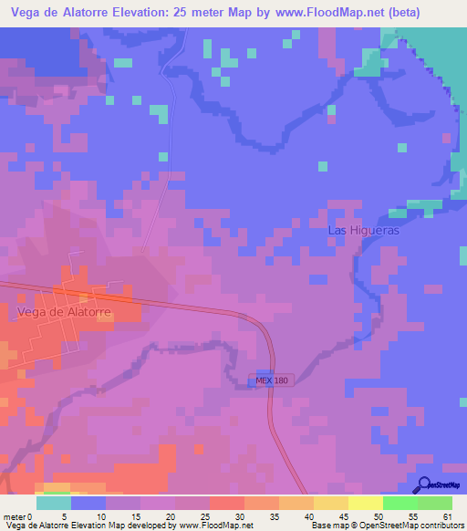 Vega de Alatorre,Mexico Elevation Map