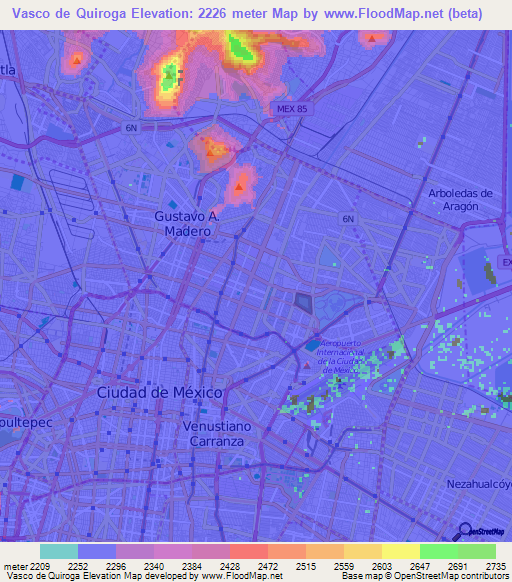 Vasco de Quiroga,Mexico Elevation Map