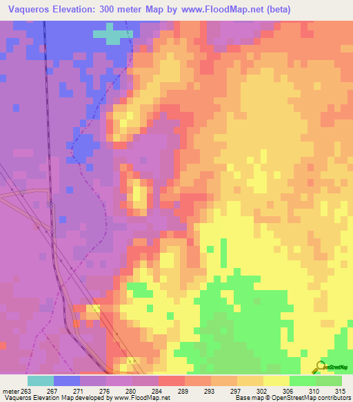 Vaqueros,Mexico Elevation Map