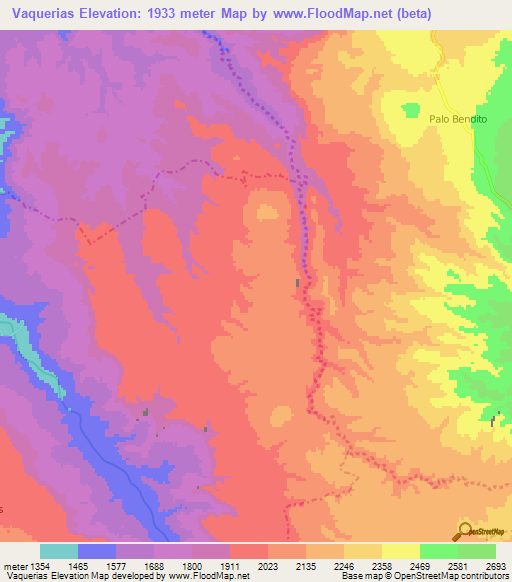 Vaquerias,Mexico Elevation Map